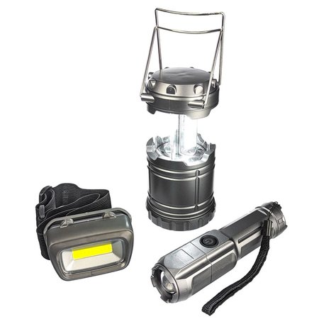 ‎Sona Enterprises 3Pc Camping Light Set, Collapsable Lantern, Head Lamp  Flashlight In Titanium FL806-3TT